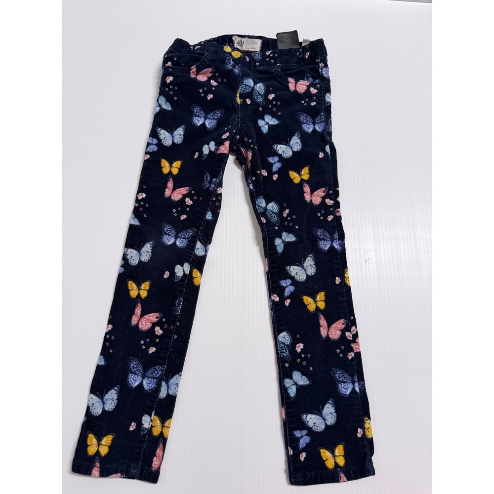 HM Girls Navy Blue Butterfly Print Corduroy Pants Size 5-6Y